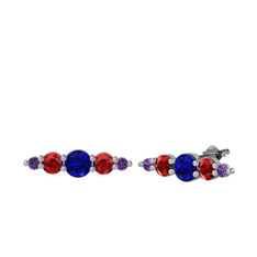 Lab safir, garnet ve ametist 18 ayar beyaz altın küpe