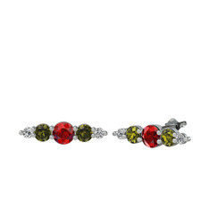 Garnet, peridot ve beyaz zirkon 14 ayar beyaz altın küpe