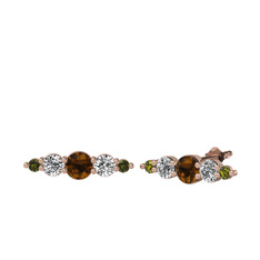 Minimal Atzi Küpe - Dumanlı kuvars, swarovski ve peridot 18 ayar rose altın küpe #w2q91v