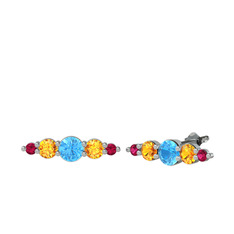Akuamarin, sitrin ve rodolit garnet 14 ayar beyaz altın küpe