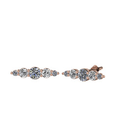 Minimal Atzi Küpe - Swarovski, beyaz zirkon ve pırlanta 14 ayar rose altın küpe (0.03 karat) #w89s02