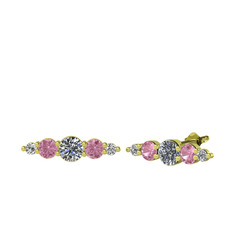 Swarovski ve pembe kuvars 8 ayar altın küpe
