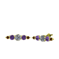 Minimal Atzi Küpe - Swarovski, ametist ve dumanlı kuvars 18 ayar altın küpe #wow1mb