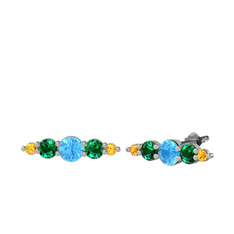 Akuamarin, yeşil kuvars ve sitrin 8 ayar beyaz altın küpe