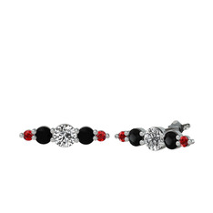Minimal Atzi Küpe - Beyaz zirkon, siyah zirkon ve garnet 14 ayar beyaz altın küpe #wqf1x6