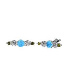 Akuamarin, beyaz zirkon ve peridot 925 ayar gümüş küpe