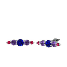 Minimal Atzi Küpe - Lab safir, ametist ve rodolit garnet 18 ayar beyaz altın küpe #wysrgd