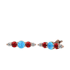 Minimal Atzi Küpe - Akuamarin, garnet ve swarovski 8 ayar rose altın küpe #x389r9