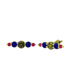 Peridot, lab safir ve rodolit garnet 18 ayar altın küpe
