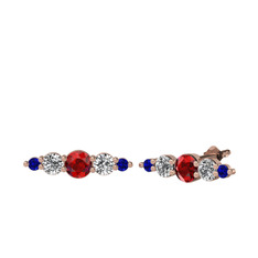 Minimal Atzi Küpe - Garnet, swarovski ve lab safir 18 ayar rose altın küpe #xi9bg3