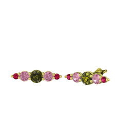 Peridot, pembe kuvars ve rodolit garnet 18 ayar altın küpe