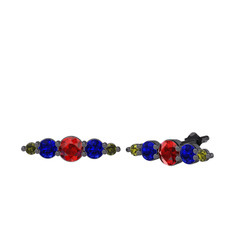 Minimal Atzi Küpe - Garnet, lab safir ve peridot 925 ayar siyah rodyum kaplama gümüş küpe #xt7cbq