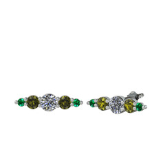 Minimal Atzi Küpe - Swarovski, peridot ve yeşil kuvars 14 ayar beyaz altın küpe #xwj0pq