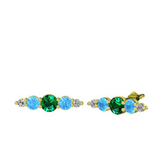 Minimal Atzi Küpe - Yeşil kuvars, akuamarin ve beyaz zirkon 14 ayar altın küpe #y43hpg