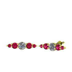 Pırlanta ve rodolit garnet 14 ayar altın küpe (0.32 karat)