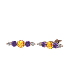 Minimal Atzi Küpe - Sitrin, ametist ve swarovski 8 ayar rose altın küpe #y8mh7g