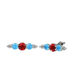 Garnet, akuamarin ve swarovski 8 ayar beyaz altın küpe