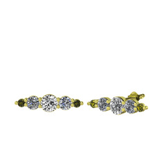 Beyaz zirkon, pırlanta ve peridot 14 ayar altın küpe (0.12 karat)
