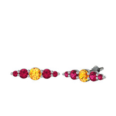 Sitrin ve rodolit garnet 14 ayar beyaz altın küpe