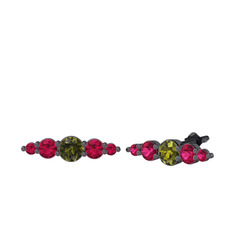 Minimal Atzi Küpe - Peridot ve rodolit garnet 925 ayar siyah rodyum kaplama gümüş küpe #ylcsog