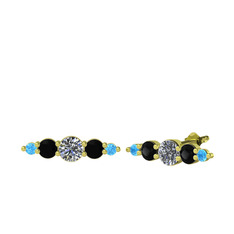 Minimal Atzi Küpe - Swarovski, siyah zirkon ve akuamarin 14 ayar altın küpe #yp23n8