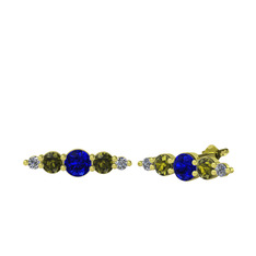 Minimal Atzi Küpe - Lab safir, peridot ve pırlanta 14 ayar altın küpe (0.03 karat) #yqec1t