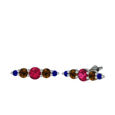 Minimal Atzi Küpe - Rodolit garnet, dumanlı kuvars ve lab safir 18 ayar beyaz altın küpe #ysuo2s