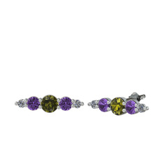 Minimal Atzi Küpe - Peridot, ametist ve pırlanta 18 ayar beyaz altın küpe (0.03 karat) #yu5ljx