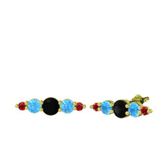 Siyah zirkon, akuamarin ve garnet 14 ayar altın küpe