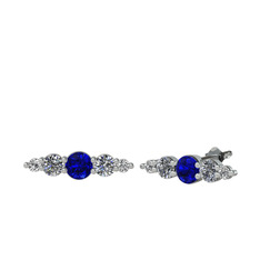 Minimal Atzi Küpe - Lab safir, pırlanta ve swarovski 14 ayar beyaz altın küpe (0.12 karat) #z7wbxs