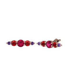 Minimal Atzi Küpe - Rodolit garnet, garnet ve ametist 14 ayar rose altın küpe #z9yva8