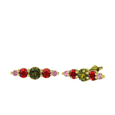 Minimal Atzi Küpe - Peridot, garnet ve pembe kuvars 8 ayar altın küpe #zmey7t