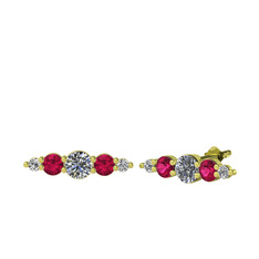 Minimal Atzi Küpe - Pırlanta, rodolit garnet ve swarovski 8 ayar altın küpe (0.32 karat) #zxwtwl