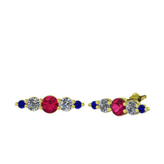 Minimal Atzi Küpe - Rodolit garnet, pırlanta ve lab safir 18 ayar altın küpe (0.12 karat) #zzkuby