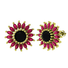 Siyah zirkon ve rodolit garnet 925 ayar altın kaplama gümüş küpe