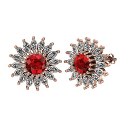 Garnet ve beyaz zirkon 925 ayar rose altın kaplama gümüş küpe