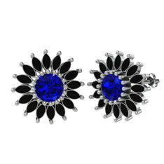 Taşlı Papatya Küpe - Lab safir ve siyah zirkon 8 ayar beyaz altın küpe #11x7gxe