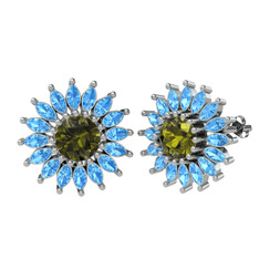 Peridot ve akuamarin 925 ayar gümüş küpe
