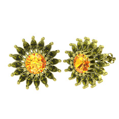 Taşlı Papatya Küpe - Sitrin ve peridot 18 ayar altın küpe #137mnry