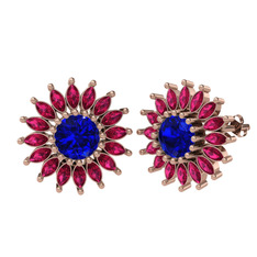 Lab safir ve rodolit garnet 18 ayar rose altın küpe