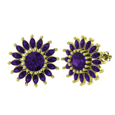 Taşlı Papatya Küpe - Ametist 8 ayar altın küpe #14ar7th