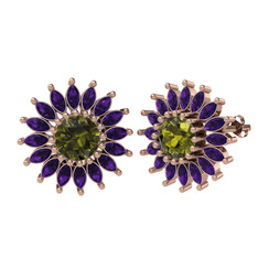 Peridot ve ametist 18 ayar rose altın küpe