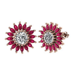 Taşlı Papatya Küpe - Swarovski ve rodolit garnet 8 ayar rose altın küpe #15uaypv