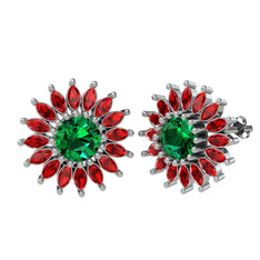 Yeşil kuvars ve garnet 14 ayar beyaz altın küpe