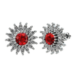 Taşlı Papatya Küpe - Garnet ve swarovski 18 ayar beyaz altın küpe #16wicft