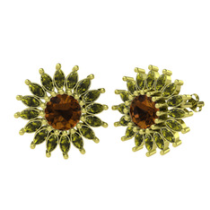 Dumanlı kuvars ve peridot 925 ayar altın kaplama gümüş küpe