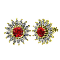 Garnet ve swarovski 14 ayar altın küpe