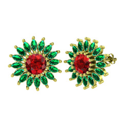 Garnet ve yeşil kuvars 18 ayar altın küpe