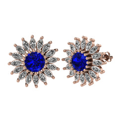 Taşlı Papatya Küpe - Lab safir ve beyaz zirkon 14 ayar rose altın küpe #181khsi