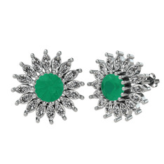 Kök zümrüt ve swarovski 18 ayar beyaz altın küpe